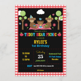 Nalle Picnic 1:a födelsedag Party Boy Girl Inbjudningar