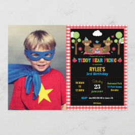 Nalle Picnic 1:a födelsedagstjudets flickfoto Inbjudningar