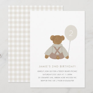 Nalle Picnic Baby Birthday Inbjudan