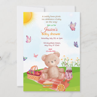 Nalle Picnic Baby Shower Inbjudningar