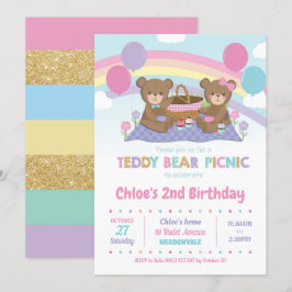 Nalle Picnic Birthday-inbjudningar flicka Inbjudningar