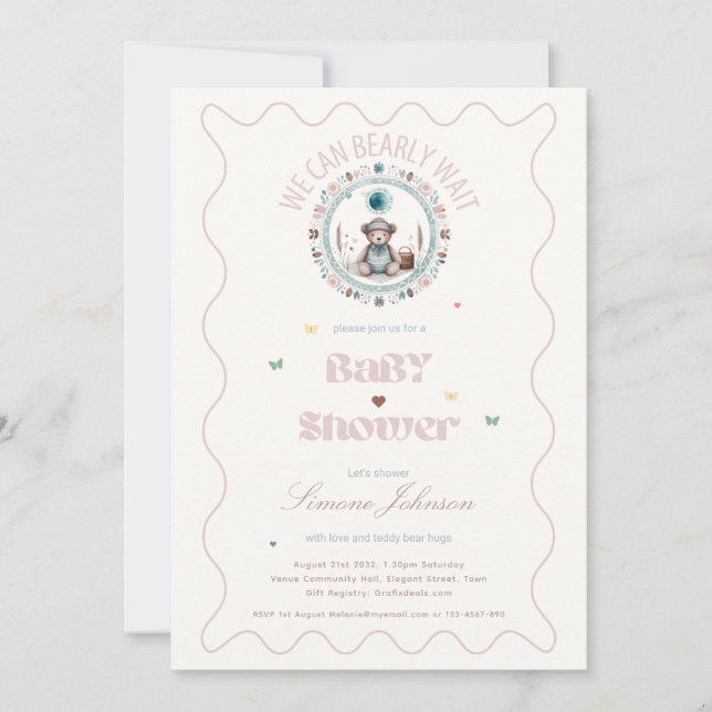 Nalle Picnic Boho Baby Shower Theme Girls Inbjudningar (Framsida)