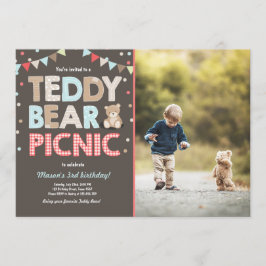 Nalle Picnic Boy-födelsedagsinbjudan Blue Inbjudningar