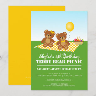 Nalle Picnic Födelsedagsfest inbjudan