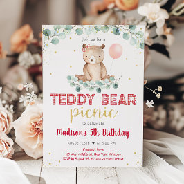 Nalle Picnic Greenery Blommigt Birthday Inbjudningar