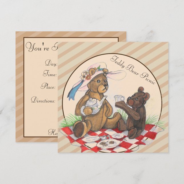 Nalle Picnic-inbjudningar Inbjudningar (Fram/baksida)