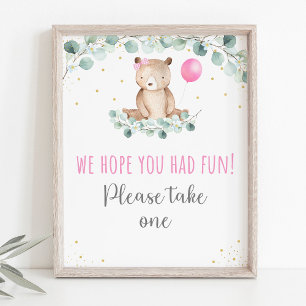 Nalle Picnic Rosa Blommigt Birthday Favorittecken Poster