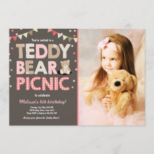 Nalle Picnic-Rosa för födelsedagsinbjudan Inbjudningar