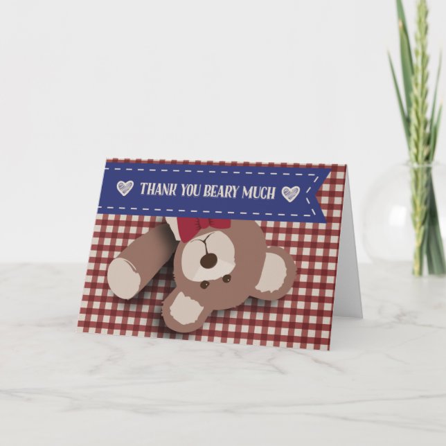 Nalle Picnic Tack- Red Gingham Tack Kort (Framsida)