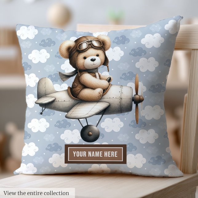 Nalle Pilot Baby Pillow Personlig Nyfödd Kudde (Teddy Bear Pilot Baby Pillow Personalized for Newborn)