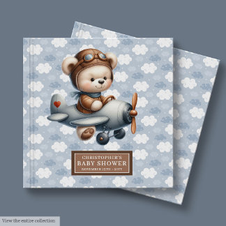 Nalle Pilot Baby Shower Guest Bok Blue Themme