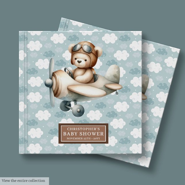 Nalle Pilot Baby Shower Guest Bok for Boys (Teddy Bear Pilot Baby Shower Guest Book for Boys)