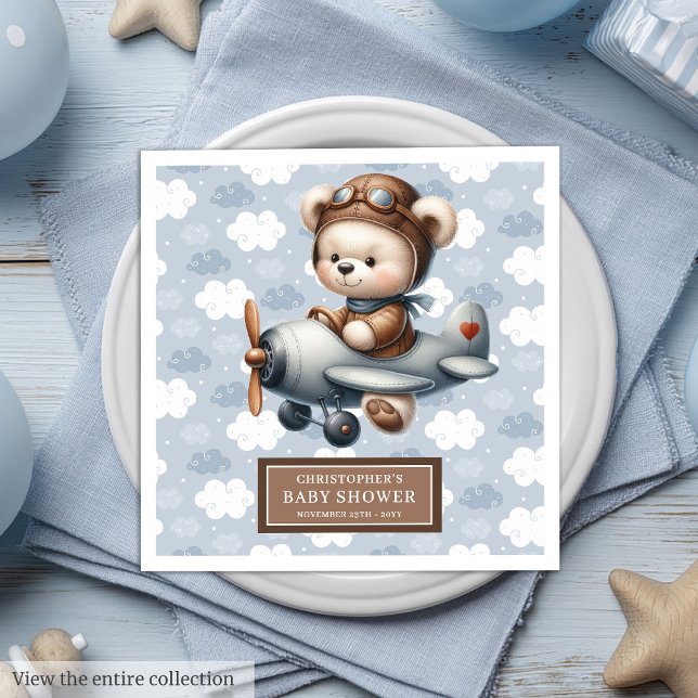 Nalle Pilot Napkins Baby Shower Firande Pappersservett (Teddy Bear Pilot Napkins for Baby Shower Celebration)