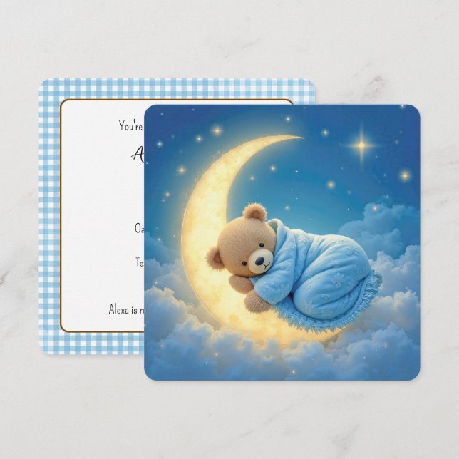 Nalle Pojke Shower Inbjudningar (Fram/baksida)