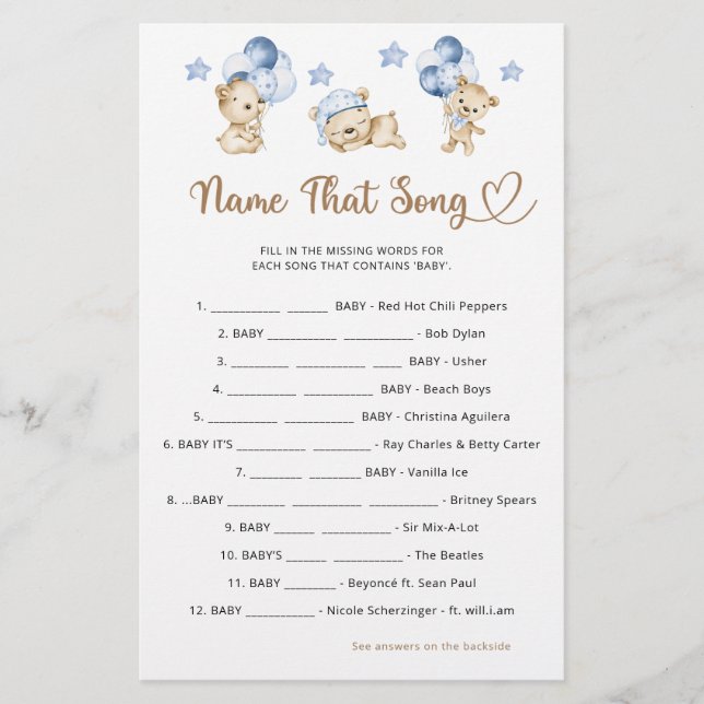 Nalle pojkvän duscha Namn den Sång (Framsida)