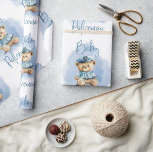 Nalle Policeman Boy Blue Shower Presentpapper