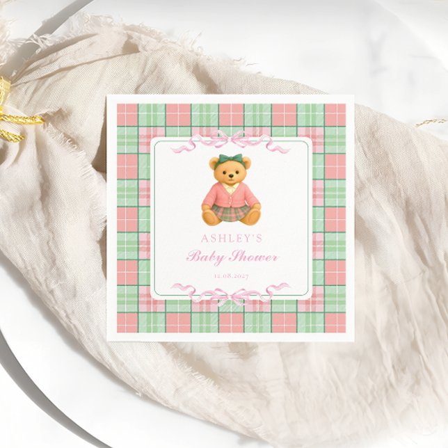 Nalle Preppy Girl Baby Shower Pappersservett (Skapare uppladdad)