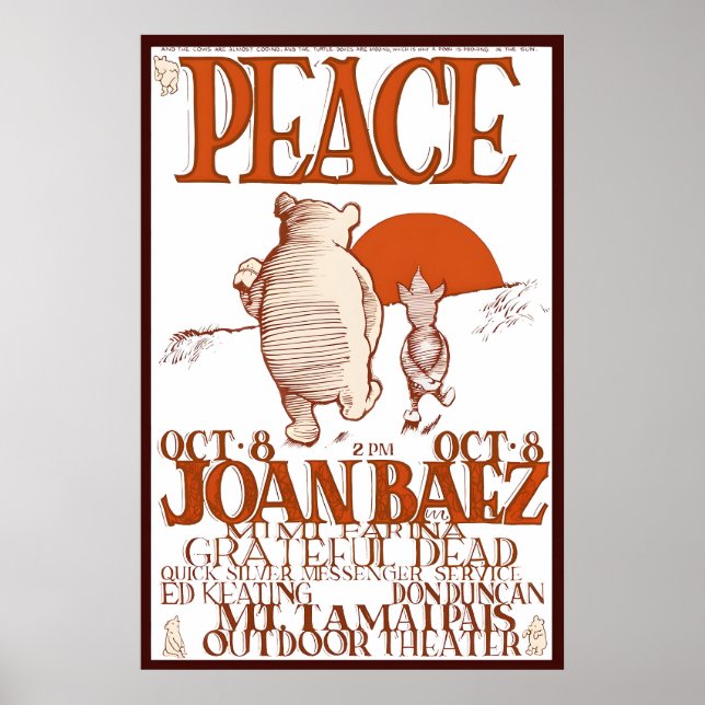 NALLE PUH Grateful Dead, Joan Baez 1966 Konsert Poster (Framsidan)