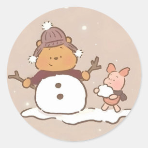Nalle Puh jul  Runt Klistermärke