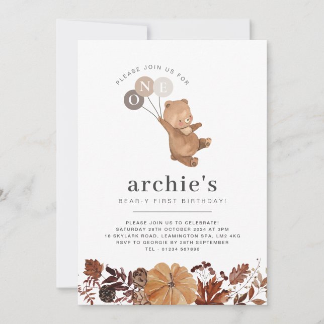 Nalle Pumpkin - 1:a födelsedagsinbjudan Inbjudningar (Framsida)