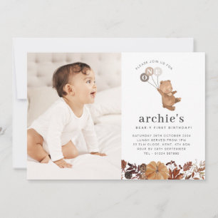 Nalle Pumpkin - 1:a födelsedagsinbjudan om foto Inbjudningar