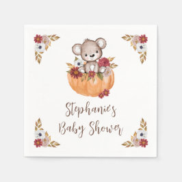 Nalle Pumpkin Fall Blommigt Baby Shower Pappersservett