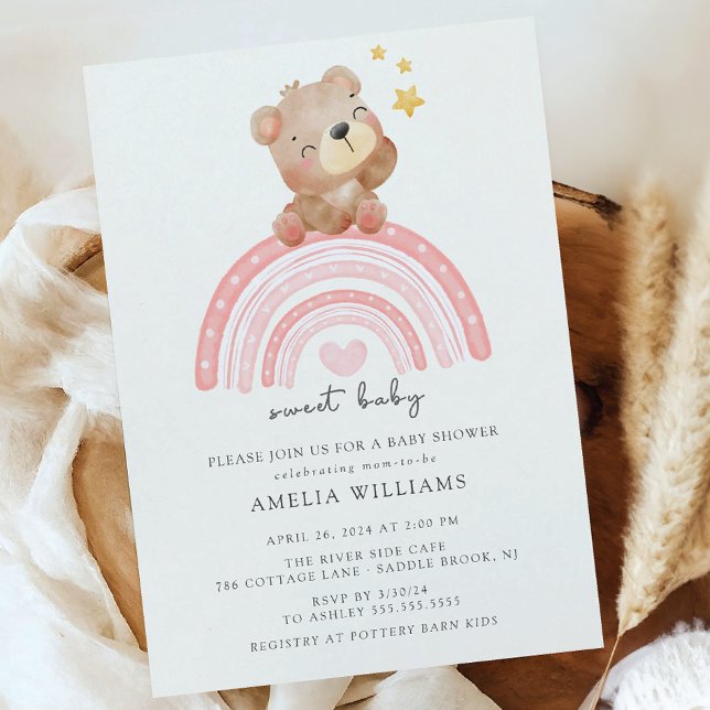 Nalle Rainbow Baby Shower Inbjudningar (Skapare uppladdad)