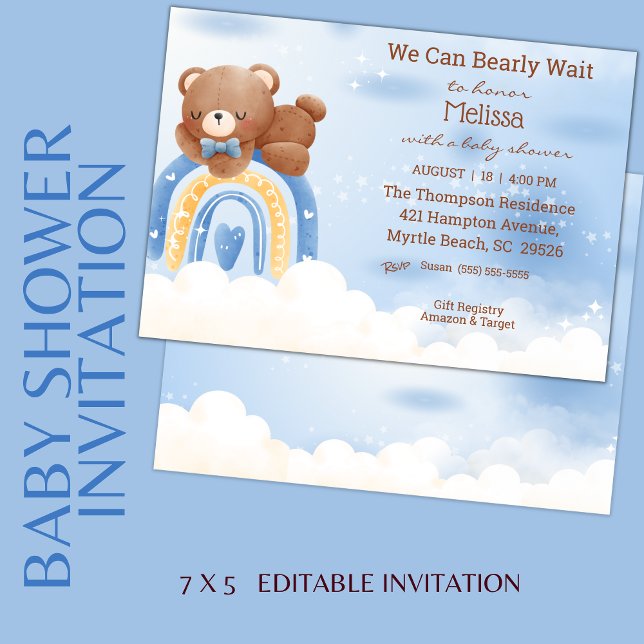 Nalle Rainbow Boys Baby Shower Inbjudningar (Skapare uppladdad)
