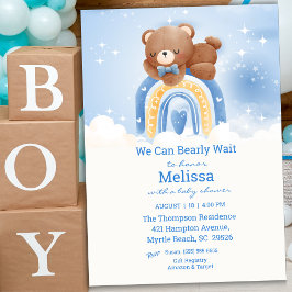 Nalle Rainbow Boys Baby Shower Inbjudningar