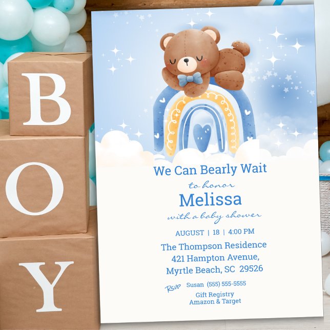 Nalle Rainbow Boys Baby Shower Inbjudningar (Skapare uppladdad)