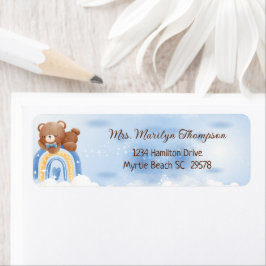 Nalle Rainbow Boys Baby Shower Returadress Etikett