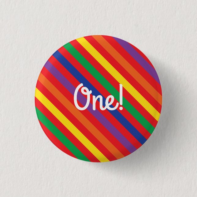 Nalle Rainbow Cute 1:a födelsedagen Party Knapp (Framsida)