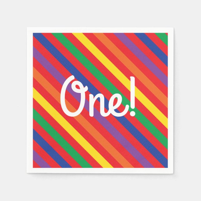 Nalle Rainbow Cute 1:a födelsedagen Party Pappersservett (Framsidan)