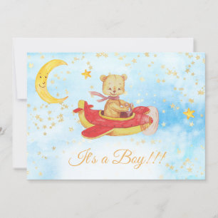 *~* Nalle Red Flygplan Baby Stars Boy Shower Inbjudningar