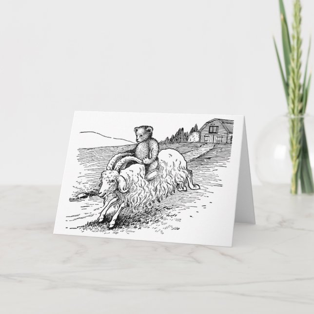 Nalle Riding a Goat Kort (Framsida)