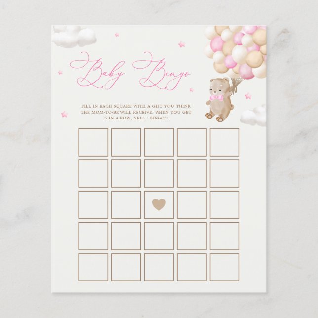 Nalle Rosa Baby Shower Bingo Game (Framsida)