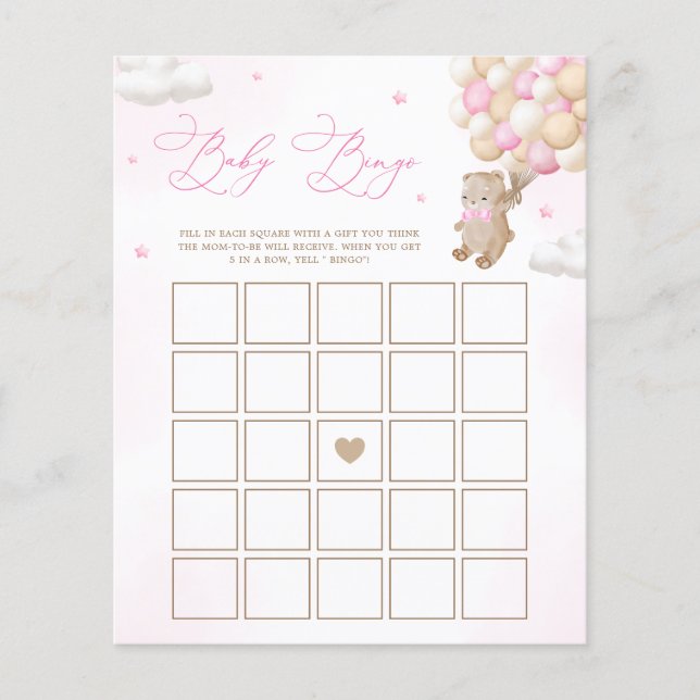 Nalle Rosa Baby Shower Bingo Game (Framsida)
