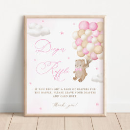 Nalle Rosa Baby Shower Diaper Raffle Poster