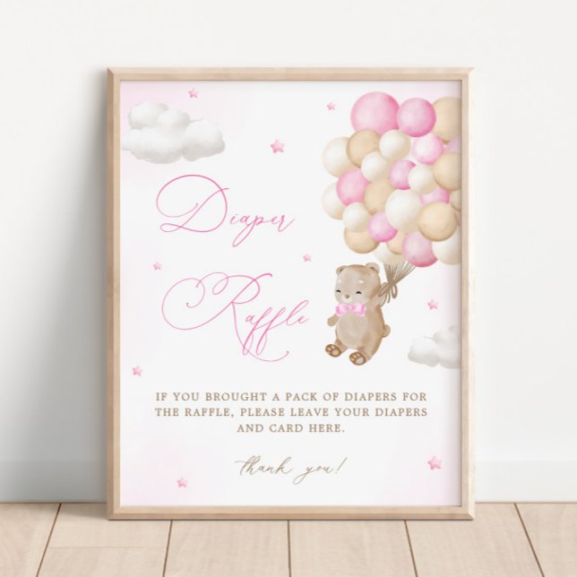 Nalle Rosa Baby Shower Diaper Raffle Poster (Skapare uppladdad)