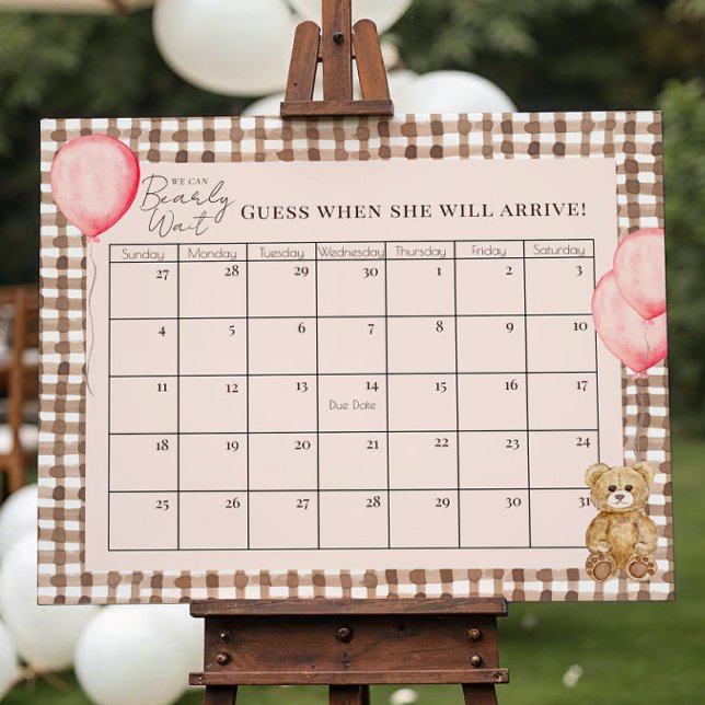 Nalle Rosa Baby Shower - förfallodatumkalender Poster (Skapare uppladdad)