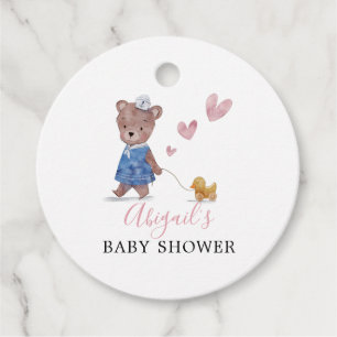 Nalle Rosa Baby Shower Gåvor Etiketter