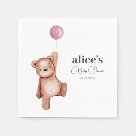 Nalle Rosa Baby Shower Napkins Pappersservett