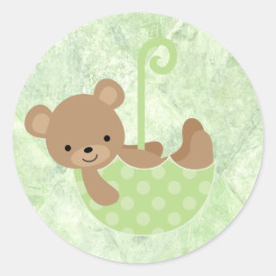 Nalle Rosa Baby Shower Stickers Runt Klistermärke