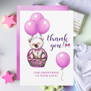 Nalle Rosa Baby Shower Tack Kort