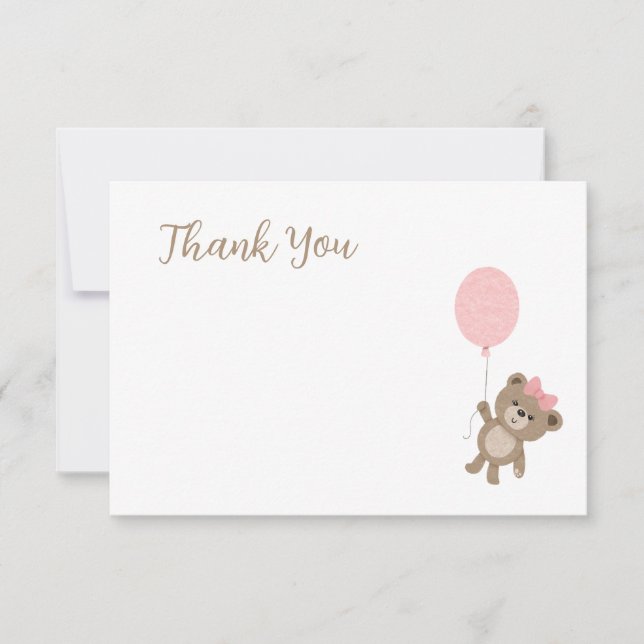 Nalle Rosa Baby Shower Tackkort Card Tack Kort (Framsida)
