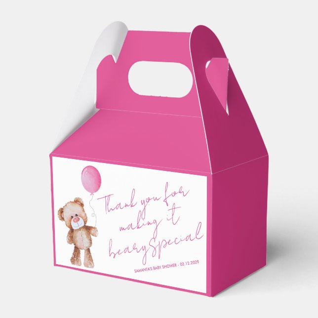 Nalle rosa Ballon Baby Shower Presentaskar (Framsidan Sidan)