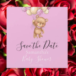 Nalle Rosa Ballon Baby Shower Spara datum