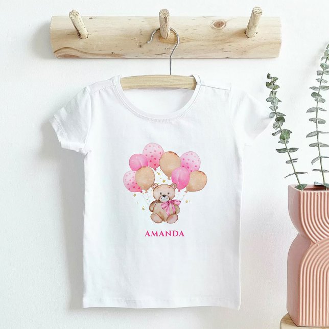 Nalle rosa ballonger Baby T-Shirt (Skapare uppladdad)