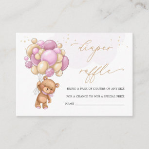 Nalle Rosa Ballons Diaper Raffle Tilläggskort