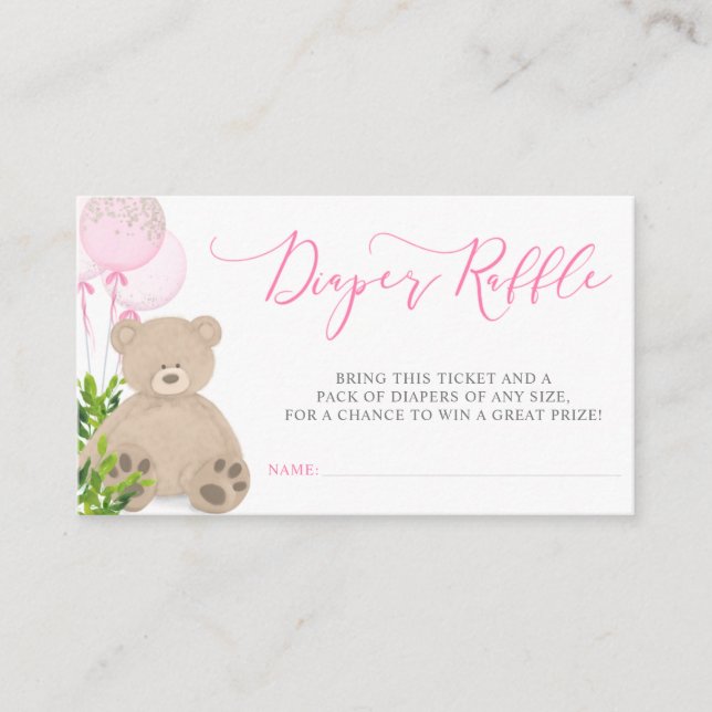 Nalle Rosa Balloon Greenery Diaper Raffle Tilläggskort (Framsida)